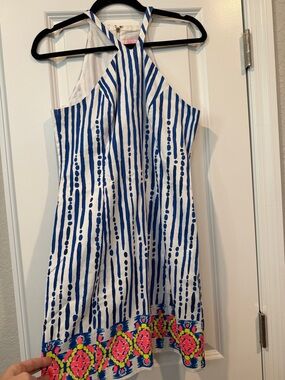 Lilly Pulitzer Blue and White Striped Halter Dress